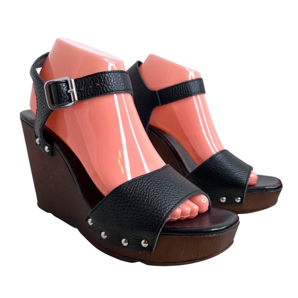 Christian Di Riccio Wood Wedge Platform Sandal Studded in Black Womens 10.5 / 11